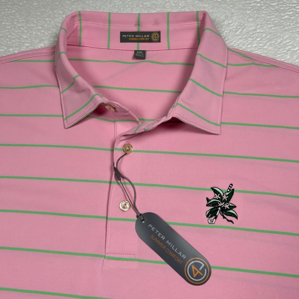 Peter Millar Summer Comfort Polo Laurel Valley Golf Mens XXL Pink Green Striped